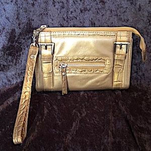 MICHAEL ROME GOLD LEATHER WRISTLET/CLUTCH